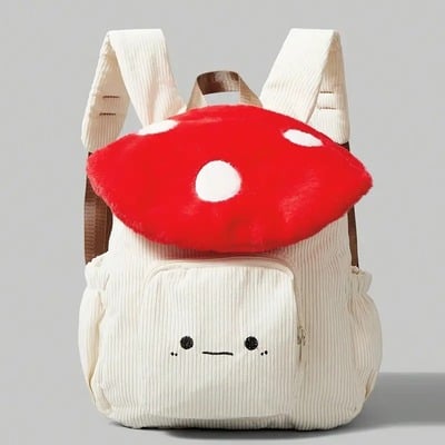 Plush mushroom corduroy backpack