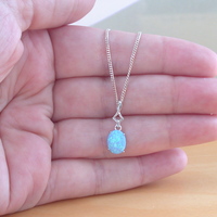 BOXED GIFT SET/925 Blue Opal Pendant & 18" Silver Chain/Blue Opal Necklace/Blue Opal Jewelry/Opal Jewellery/Opal Jewelery/October Birthstone/UK - Thumbnail 4