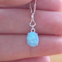 BOXED GIFT SET/925 Blue Opal Pendant & 18" Silver Chain/Blue Opal Necklace/Blue Opal Jewelry/Opal Jewellery/Opal Jewelery/October Birthstone/UK - Thumbnail 3