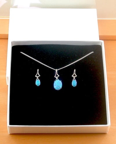 BOXED GIFT SET/925 Blue Opal Pendant & 18" Silver Chain/Blue Opal Necklace/Blue Opal Jewelry/Opal Jewellery/Opal Jewelery/October Birthstone/UK