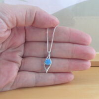 BOXED GIFT SET/Sterling Silver Blue Opal Pendant & 18" Silver Chain/Sterling Silver Blue Opal Necklace/Blue Opal Jewellery/Blue Opal Jewelry/UK - Thumbnail 2