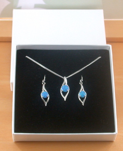 BOXED GIFT SET/Sterling Silver Blue Opal Pendant & 18" Silver Chain/Sterling Silver Blue Opal Necklace/Blue Opal Jewellery/Blue Opal Jewelry/UK