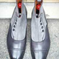 Handmade Two-Tone Leather & Suede Button Boots Vintage Victorian Style Men’s Dress Boots Formal Cap Toe Ankle Boots Groomsmen Wedding Shoes - Thumbnail 1