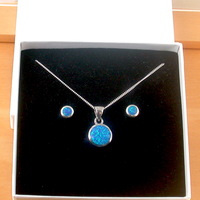 BOXED GIFT SET/Sterling Silver Blue Opal Round Pendant & 18' Chain/Blue Opal Necklace/Blue Opal Jewellery/Blue Opal Jewelry/October Birthstone/UK - Thumbnail 9