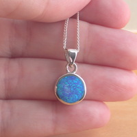 BOXED GIFT SET/Sterling Silver Blue Opal Round Pendant & 18' Chain/Blue Opal Necklace/Blue Opal Jewellery/Blue Opal Jewelry/October Birthstone/UK - Thumbnail 2