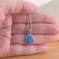 BOXED GIFT SET/Sterling Silver Blue Opal Round Pendant & 18' Chain/Blue Opal Necklace/Blue Opal Jewellery/Blue Opal Jewelry/October Birthstone/UK - Thumbnail 3