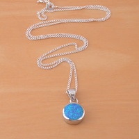 BOXED GIFT SET/Sterling Silver Blue Opal Round Pendant & 18' Chain/Blue Opal Necklace/Blue Opal Jewellery/Blue Opal Jewelry/October Birthstone/UK - Thumbnail 1