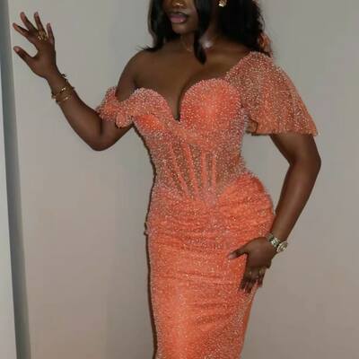 Elegant mermaid sequins lace afrcian girls prom dresses evening gowns formal party gowns