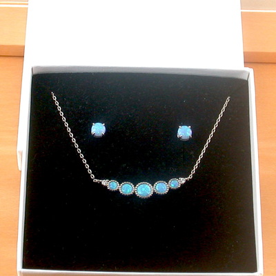 Boxed gift set/sterling silver blue opal necklace/blue opal jewellery/opal jewelry/gemstone necklace/october birthstone/october birthday/necklace/uk