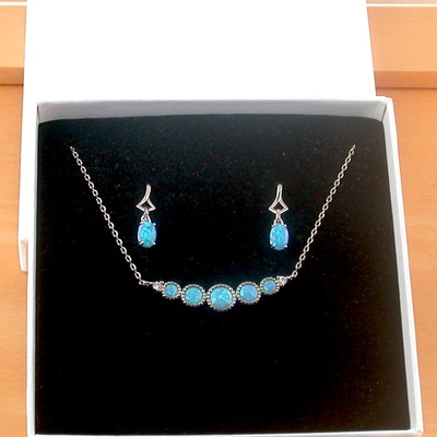 Boxed gift set/sterling silver blue opal necklace/blue opal jewellery/opal jewelry/gemstone necklace/october birthstone/october birthday/neckl
