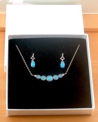 BOXED GIFT SET/Sterling Silver Blue Opal Necklace/Blue Opal Jewellery/Opal Jewelry/Gemstone Necklace/October Birthstone/October Birthday/Neckl