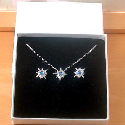 Boxed gift set/sterling silver blue opal & cz star necklace/star earrings/star jewelry/opal necklace/opal jewellery/opal jewelry/october birthstone/uk