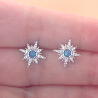 BOXED GIFT SET/Sterling Silver Blue Opal & Cz Star Necklace/Star Earrings/Star Jewelry/Opal Necklace/Opal Jewellery/Opal Jewelry/October birthstone/UK - Thumbnail 6