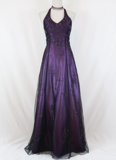 Halter Purple Vintage Fashion Ombre Beaded Prom Dresses