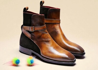 Crafted Leather Classic Men Brown Patina Suede Leather Jodhpur Buckle Strap Boot