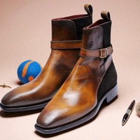 Crafted Leather Classic Men Brown Patina Suede Leather Jodhpur Buckle Strap Boot - Thumbnail 1