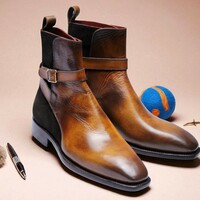 Crafted Leather Classic Men Brown Patina Suede Leather Jodhpur Buckle Strap Boot - Thumbnail 2