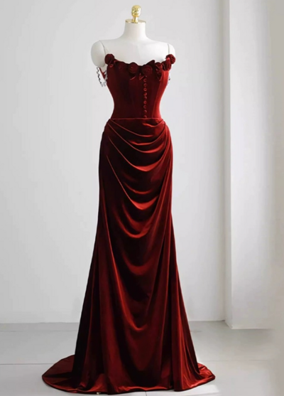 Chic Straps Red Velvet Evening Dress
