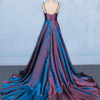 Spaghetti Straps A Line V-neck Sleeveless Long Evening Dress Prom Dress  - Thumbnail 2