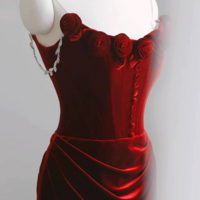 Chic Straps Red Velvet Evening Dress - Thumbnail 1