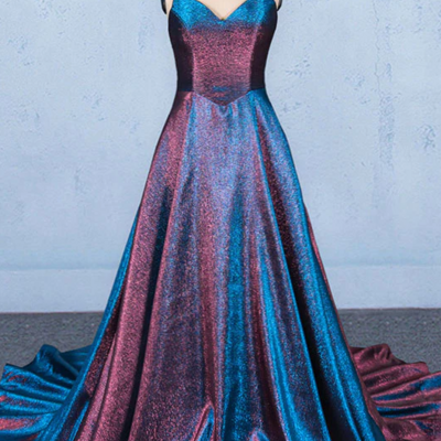 Spaghetti straps a line v-neck sleeveless long evening dress prom dress 