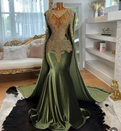Vintage Luxury Olive Green Prom Dresses With Beading