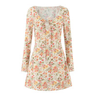 Fashionable sexy hot girl floral print long-sleeved short dress - Thumbnail 1