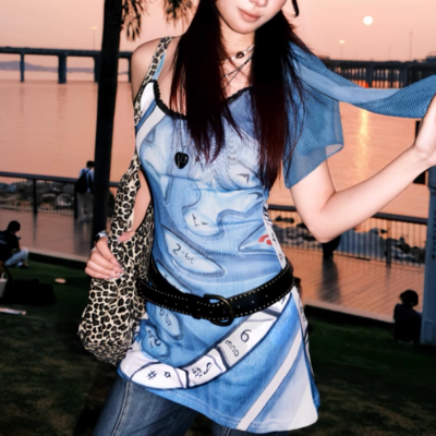 Blue mobile phone button dress