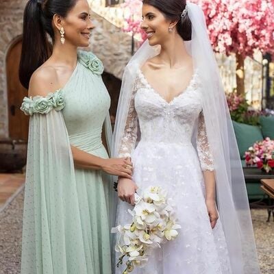 Elegant green 3d handmade flowers mother of the bride/ groom dresses formal evening dress