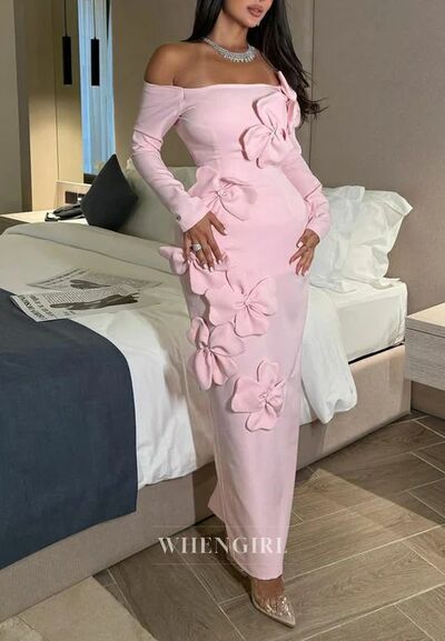 Elegant Pink  Handmade Flowers Afrcian Girls Prom Dresses Evening Gowns Formal Party Gowns