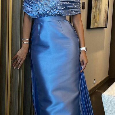 Elegant blue mermaid prom dresses evening gowns formal party gowns