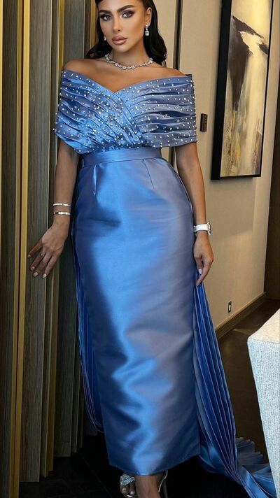 Elegant Blue Mermaid Prom Dresses Evening Gowns Formal Party Gowns