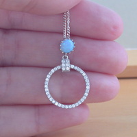 BOXED GIFT SET/Sterling Silver Blue Opal Pendant & Chain/Blue Opal Necklace/Blue Opal Jewellery/Blue Opal Jewelry/Opal & Cz Necklace/Opal Earrings/UK - Thumbnail 3