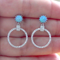 BOXED GIFT SET/Sterling Silver Blue Opal Pendant & Chain/Blue Opal Necklace/Blue Opal Jewellery/Blue Opal Jewelry/Opal & Cz Necklace/Opal Earrings/UK - Thumbnail 4