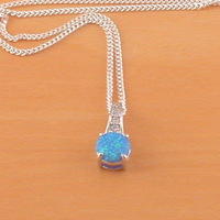 BOXED GIFT SET/Sterling Silver Blue Opal & Cz Pendant & Chain/Blue Opal Necklace/Opal Jewellery/Opal Jewelry/October Birthstone/UK - Thumbnail 1