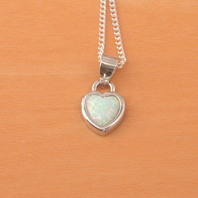 Sterling silver white opal heart pendant & chain/opal necklace/opal jewellery/opal jewelry/opal heart pendant/october birthstone/uk