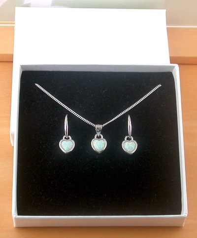 BOXED GIFT SET/Sterling Silver White Opal Heart Pendant & Chain/Opal Necklace/Opal Jewellery/Opal Jewelry/Opal Heart Pendant/October Birthstone/UK