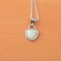 BOXED GIFT SET/Sterling Silver White Opal Heart Pendant & Chain/Opal Necklace/Opal Jewellery/Opal Jewelry/Opal Heart Pendant/October Birthstone/UK - Thumbnail 1