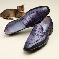 Crafted Leather Handmade Classic Purple Patina Crocodile/Alligator Leather Dress Shoes - Thumbnail 1