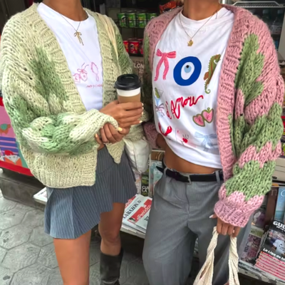 Patchwork striped knit cardigans 