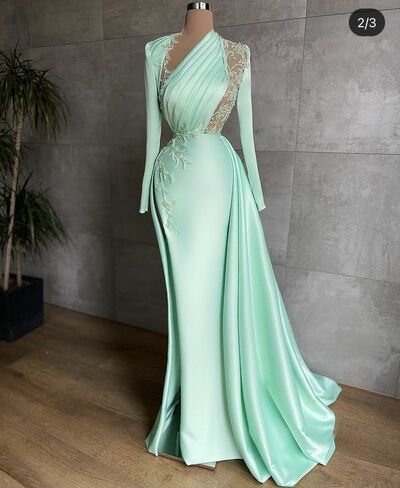 Elegant Green Mermaid Lace Appliques Prom Dresses Evening Gowns Formal Party Gowns
