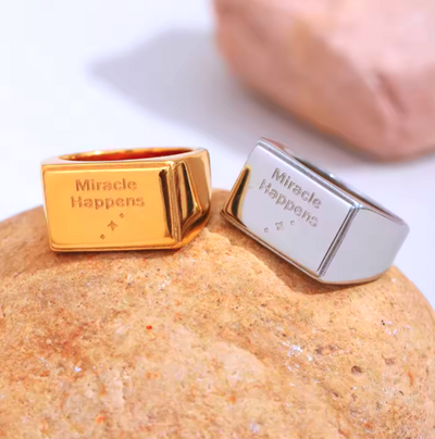 "MIRACLE HAPPENS" LETTER RING