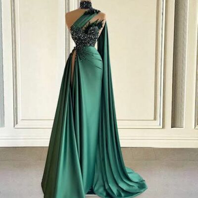 Green mermaid feathers prom dresses evening gowns formal party gowns - Thumbnail 1