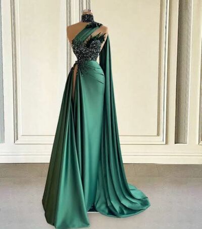 Green Mermaid Feathers Prom Dresses Evening Gowns Formal Party Gowns