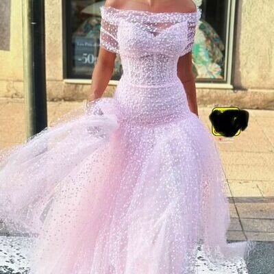 Elegant pink polka dots prom dresses evening gowns formal party gowns