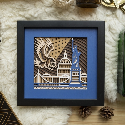 Stereowood america multi-layer wooden wall art, creative gifts, laser cut