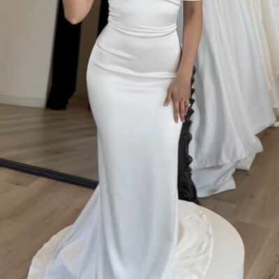 Sexy wedding dress, mermaid off the shoulder beach boho bridal dress bridal gown - Thumbnail 1