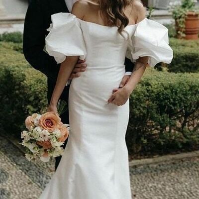 Sexy wedding dress, mermaid short sleeve beach boho bridal dress bridal gown - Thumbnail 1