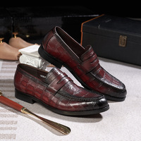 Men's genuine leather stone embossed loafers 2 colors - Thumbnail 1