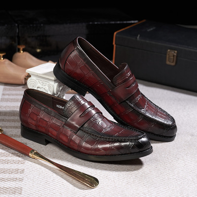 Men's genuine leather stone embossed loafers 2 colors